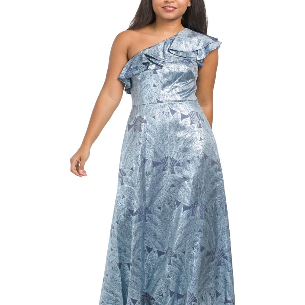Aidan Mattoc One Shoulder Mettalic Gown Slade NWT
